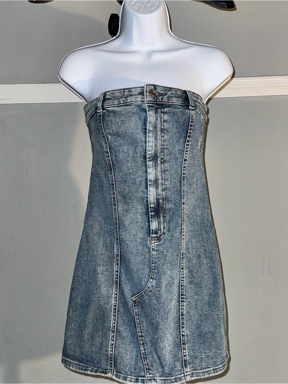 Garage Strapless Denim Mini Dress - Blue
